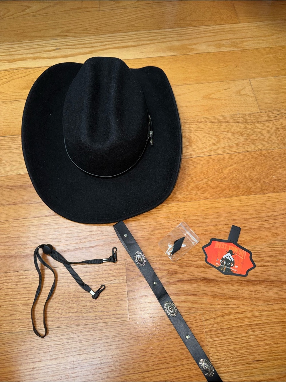 Black Western Felt Cowboy Hat with Chin Strap